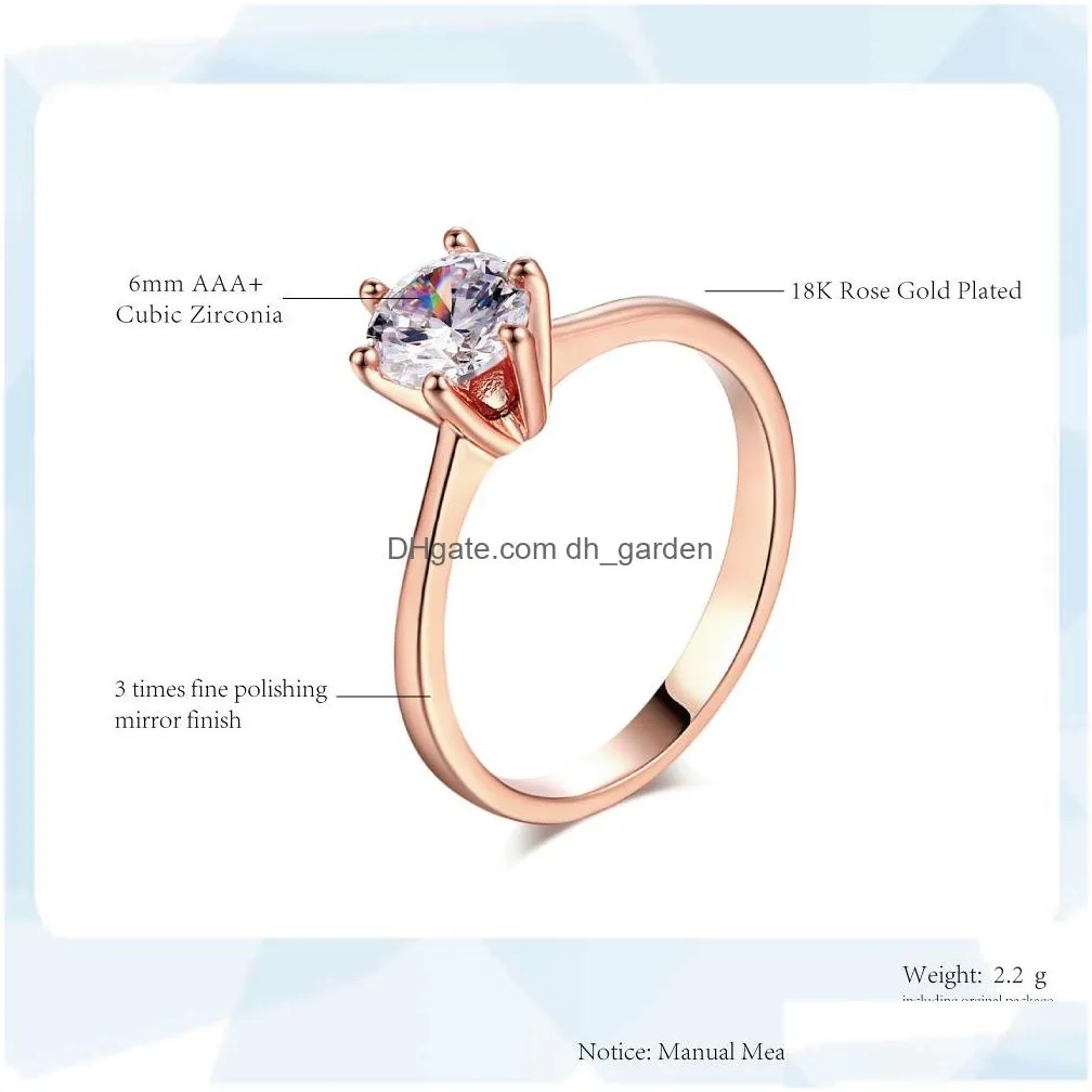 Wedding Ring For Women Rose Gold Color Six Claw Cubic Zirconia Round Cut 6Mm Fashion Jewelry R013 R014 Drop Delivery Dhgarden Otti3