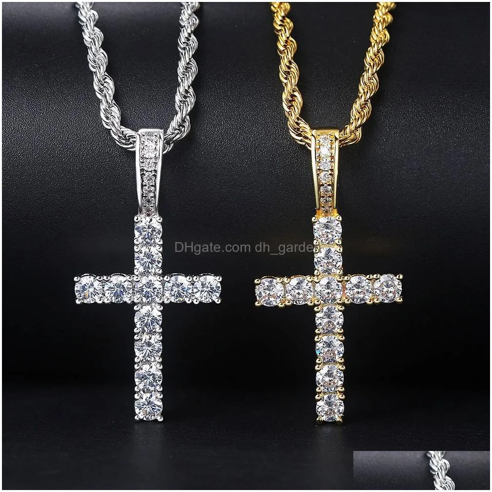 Hip Hop Cross Pendant Necklace For Women Jewelry Female Statement Iced Out Chain Gold Color Jewellery Accessories P003 Drop D Dhgarden Otmxi