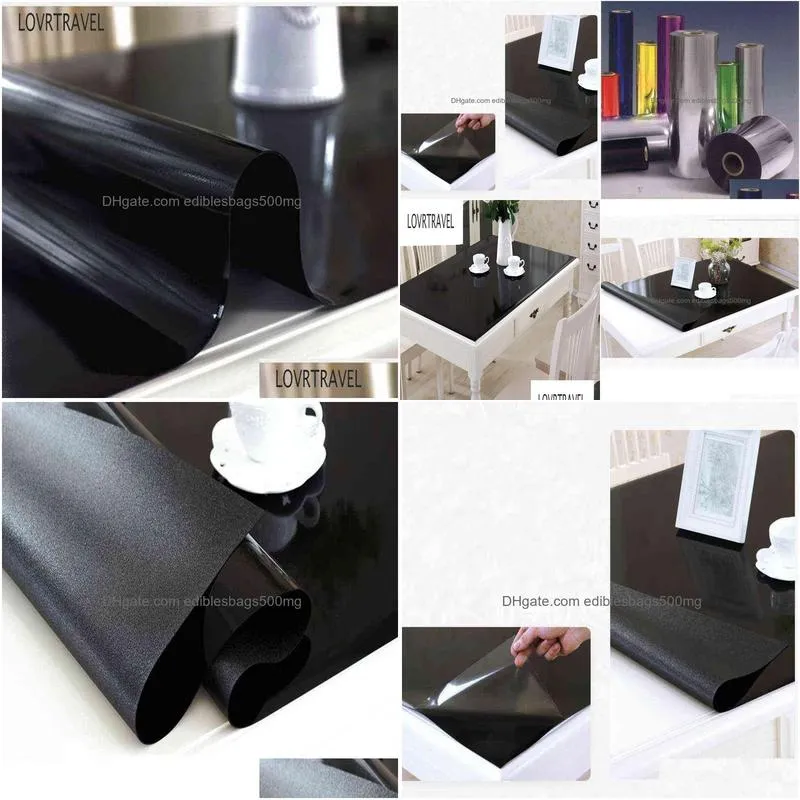black pvc tablecloth d waterproof soft glass solid color waterproof oil 1.0mm matte home decoration table cloth 211103