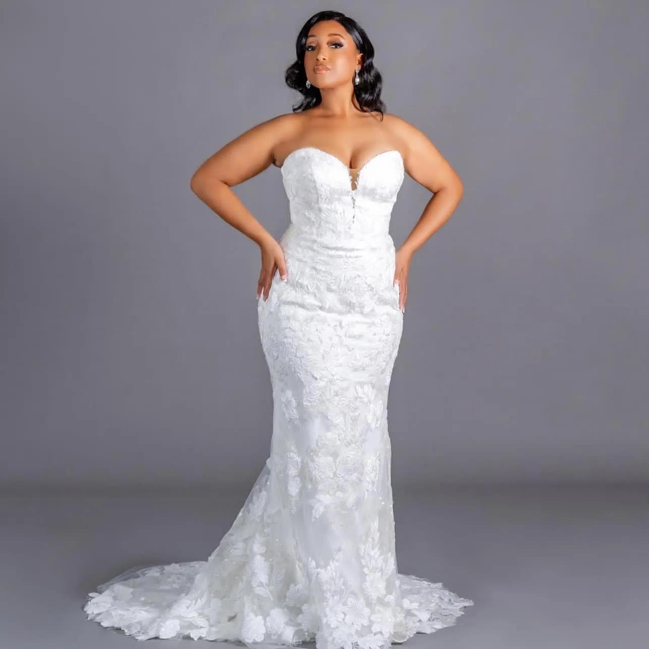 2023 Nov Arabic Aso Ebi Plus Size White Mermaid Lace Wedding Dress Detachable Train Vintage Bridal Gowns Dresses ZJ044