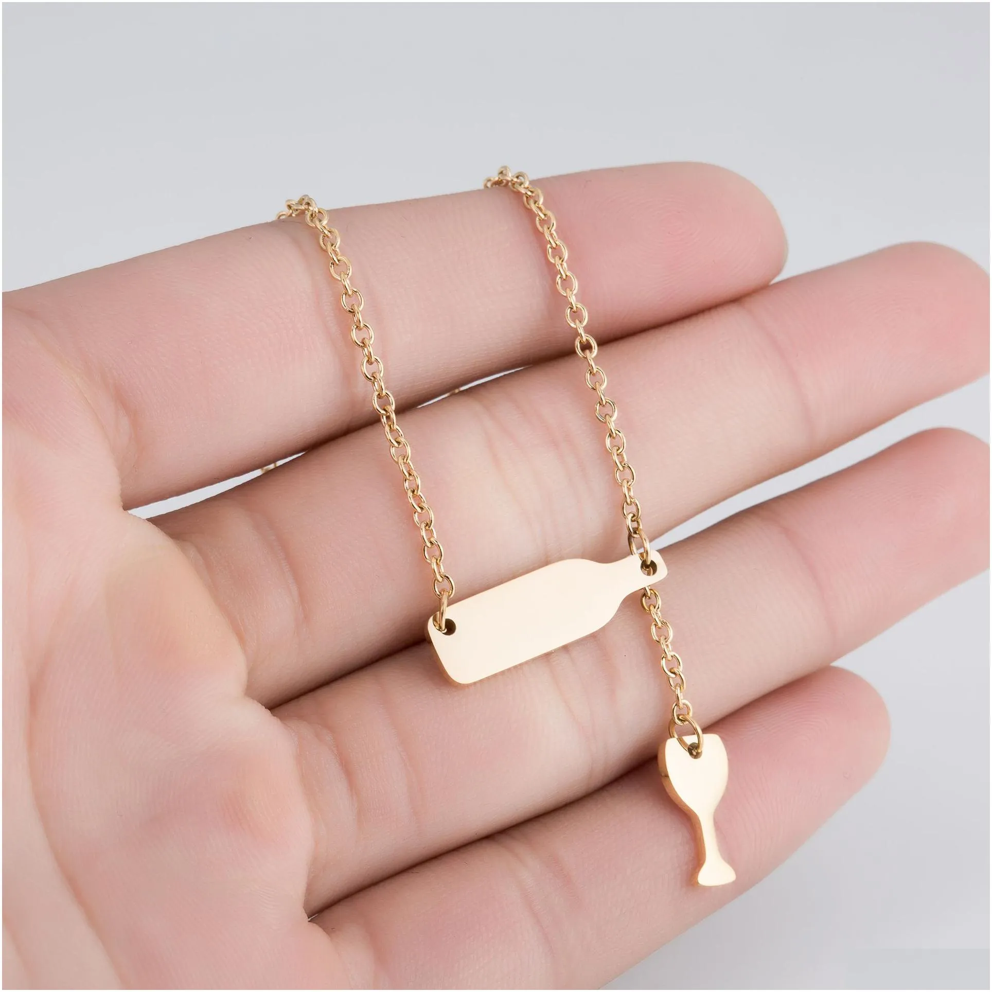 new arrival stainless steel beer cup bottle wine glass pendant necklace choker chain women fashion jewelry gift
