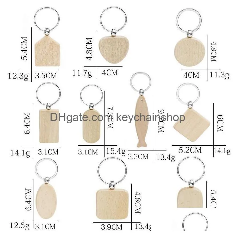 Promotional Handicrafts Party Favor Souvenir Plain Diy Blank Beech Wood Pendant Key Chain Keychain With Ring Gift Drop Delivery Dhx2N