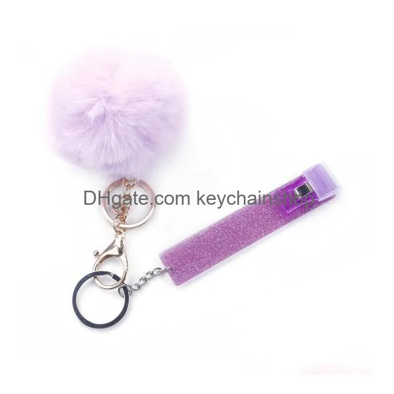 Cute Credit Card Pler Pompom Keychains Acrylic Debit Bank C Ard Grabber For Long Nail Atm Keychain Cards Clip Nails Key Rings 13 Color Dhoce
