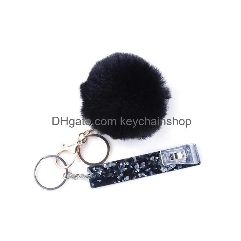 Cute Credit Card Pler Pompom Keychains Acrylic Debit Bank C Ard Grabber For Long Nail Atm Keychain Cards Clip Nails Key Rings 13 Color Dhoce