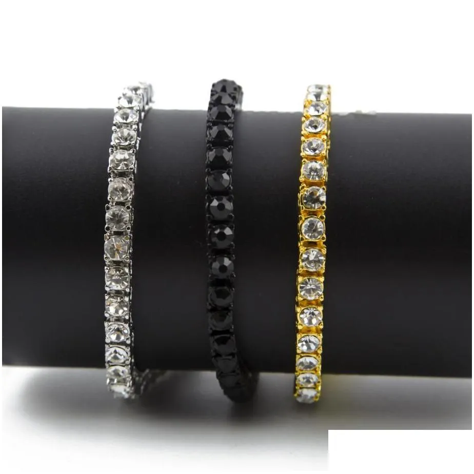 iced out 1 row rhinestones bracelet men hip hop style clear simulated diamond 7/8/9inches bracelet bling bling fashion