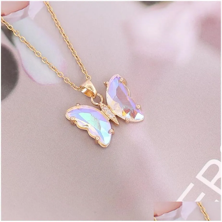 personality fashion clavicle chain necklace for women girl gift gradient butterfly pendant necklace jewelry