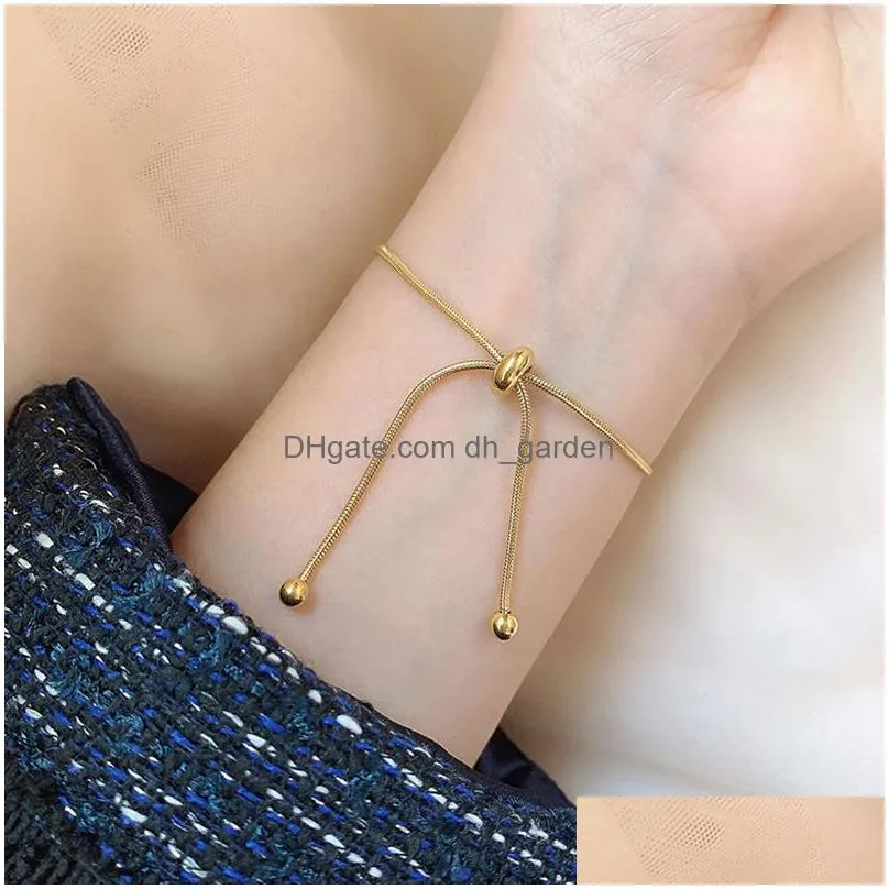 Simple Design Titanium Steel Pl-Out Adjustable Bracelet Gold Color Snake Chain Bangle For Women Girl Men Beads Jewelry Gift D Dhgarden Otpdk