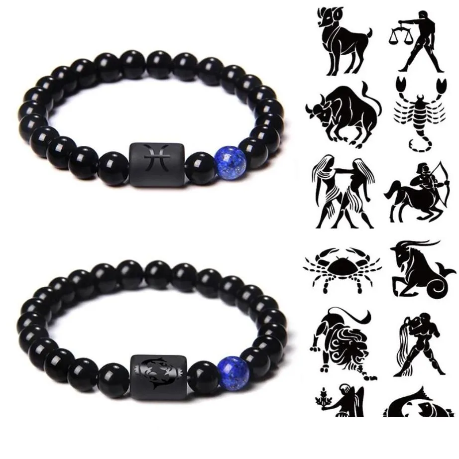 12 zodiac signs constellation couples strands bracelet natural stone beads braided bracelet for women men friend birthday jewelry gift