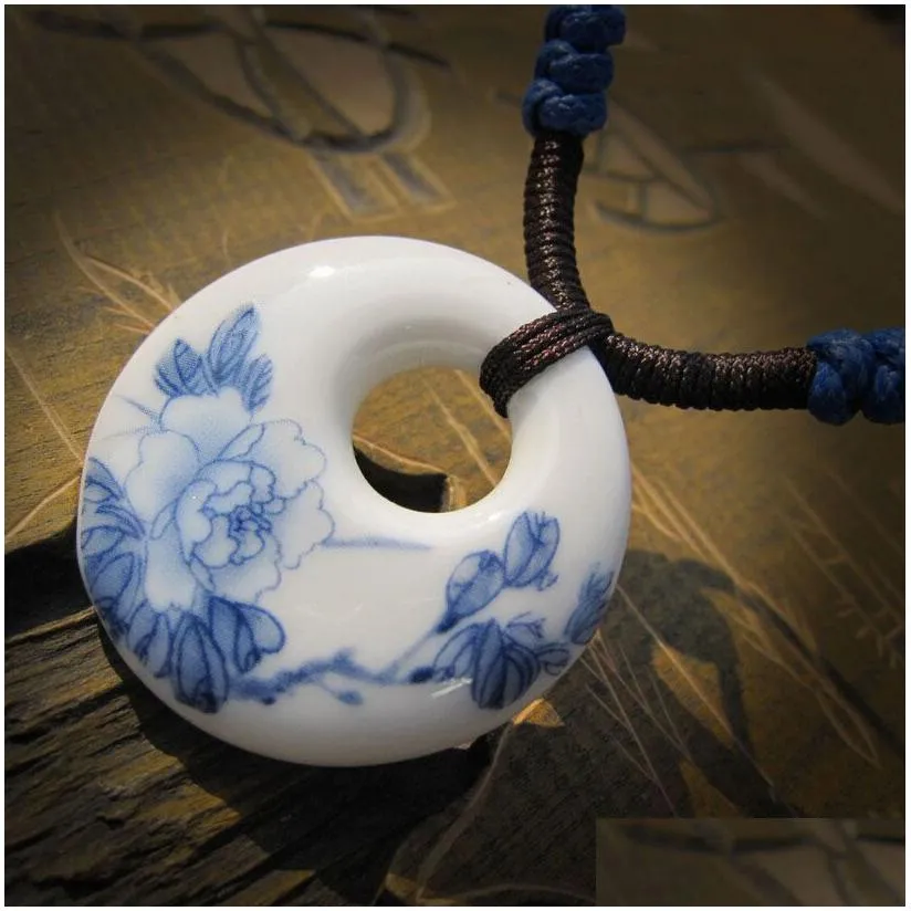 diy ceramic pendants necklace fashion vintage china handmade ethnic necklace blue and white jewelry accessories jingdezhen hand-painted
