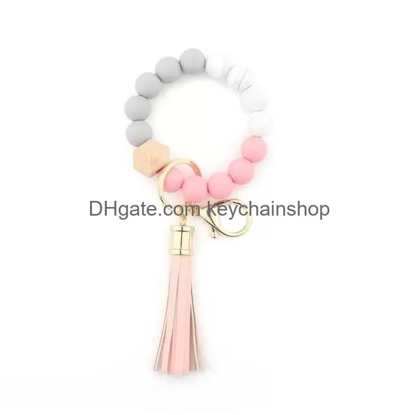 Fashion Sile Bead Bracelets Beech Tassel Key Chain Pendant Leather Bracelet Womens Jewelry 14 Styles Drop Delivery Dhfjs