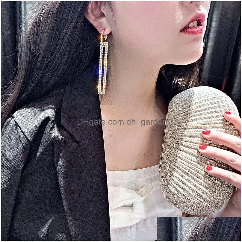 Fashion Long Geometric Drop Earrings Luxury Gold Sier Color Rec Rhinestone Earring For Women Party Jewelry Gift Drop Delivery Dhgarden Otazh