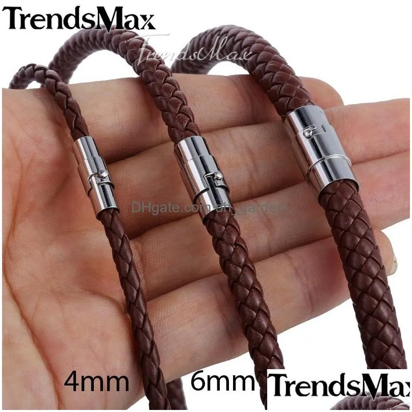 Classic Mens Leather Necklace Choker Black Brown Braided Rope Necklaces For Men Gifts Wholesale Drop Male Jewelry Drop Delive Dhgarden Otb8N