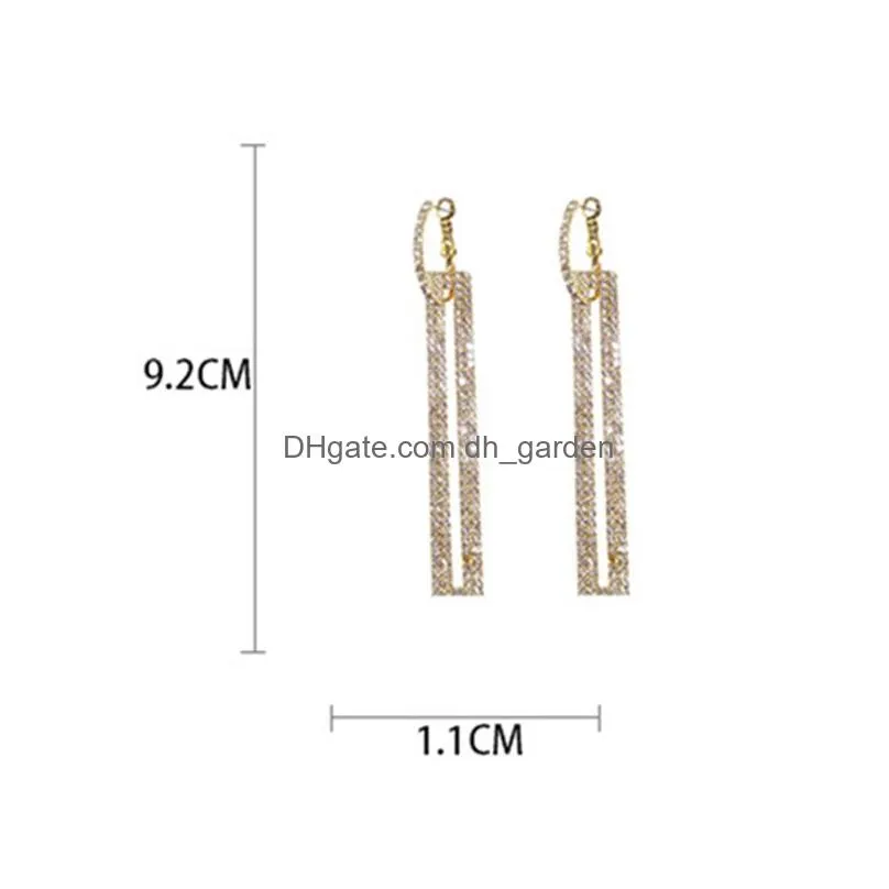 Fashion Long Geometric Drop Earrings Luxury Gold Sier Color Rec Rhinestone Earring For Women Party Jewelry Gift Drop Delivery Dhgarden Otazh