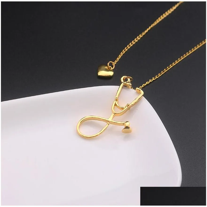 stethoscope heart charm necklace gold silver rose gold alloy heart pendant women necklaces fashion jewelry doctor necklace 3 colors