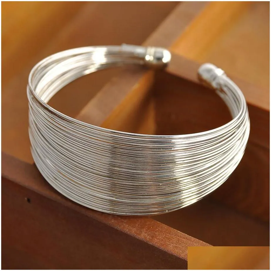 punk simple design multilayer cuff metal wires strings open bangle wide cuff bracelet for women girl fashion jewelry accessories gift