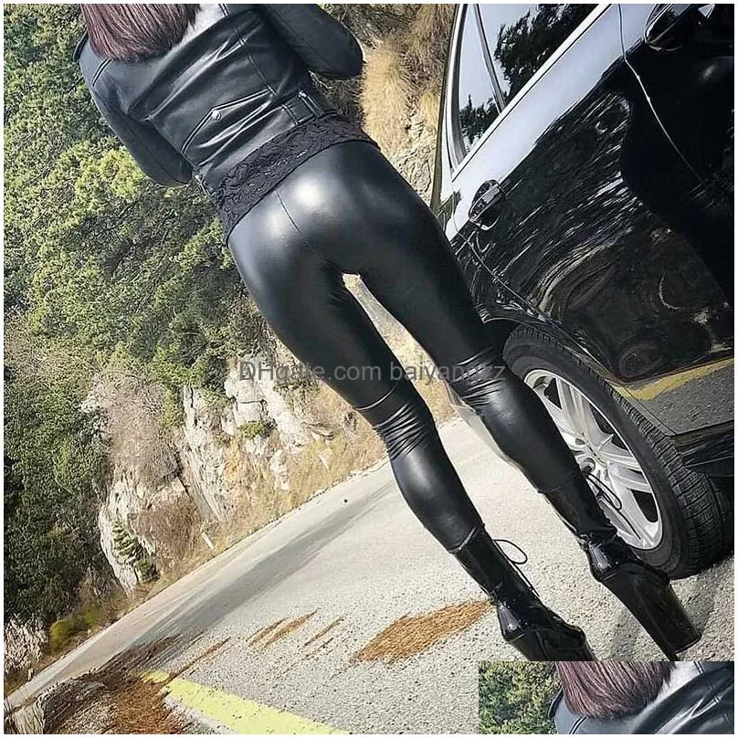 nessaj black summer pu leather pants women high waist skinny push up leggings elastic trousers plus size spandex 10% jeggings 211008