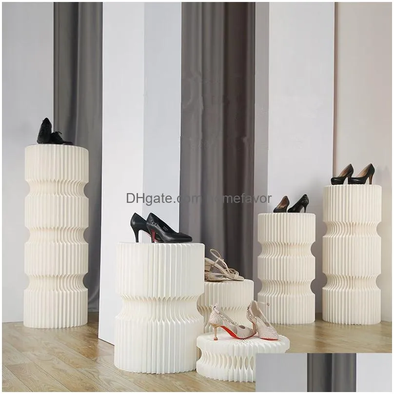 wedding decoration white hard paper folding cylinder pillars movable exhibition stand cake dessert rack columns for party