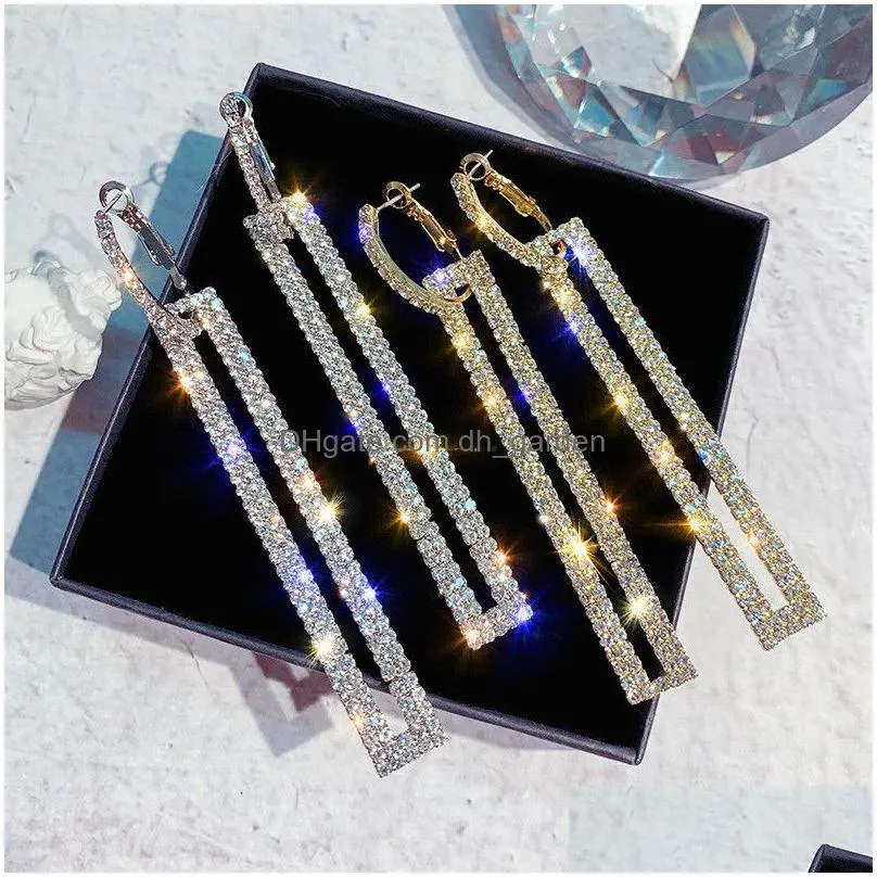 Fashion Long Geometric Drop Earrings Luxury Gold Sier Color Rec Rhinestone Earring For Women Party Jewelry Gift Drop Delivery Dhgarden Otazh