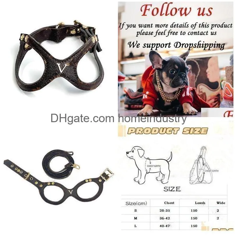 Designer Dog Harness Leash Set Classic Leather Belt Dogs Eyeglass Chest Strap Step-In Pet Harnesses With Letter Pattern For Small Brow Dhzip