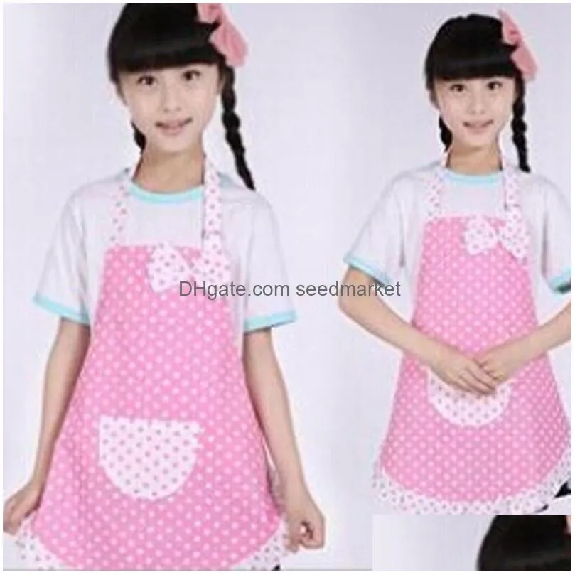  fashion cute kids children kitchen polka dot bow baking painting apron baby art cooking craft bib