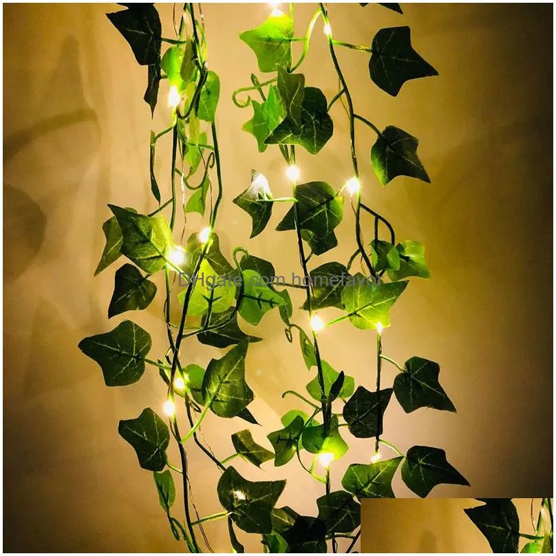 2. artificial greenery plant fake creeper green leaf ivy vine 2m led string lights for home wedding party wall hanging ornament