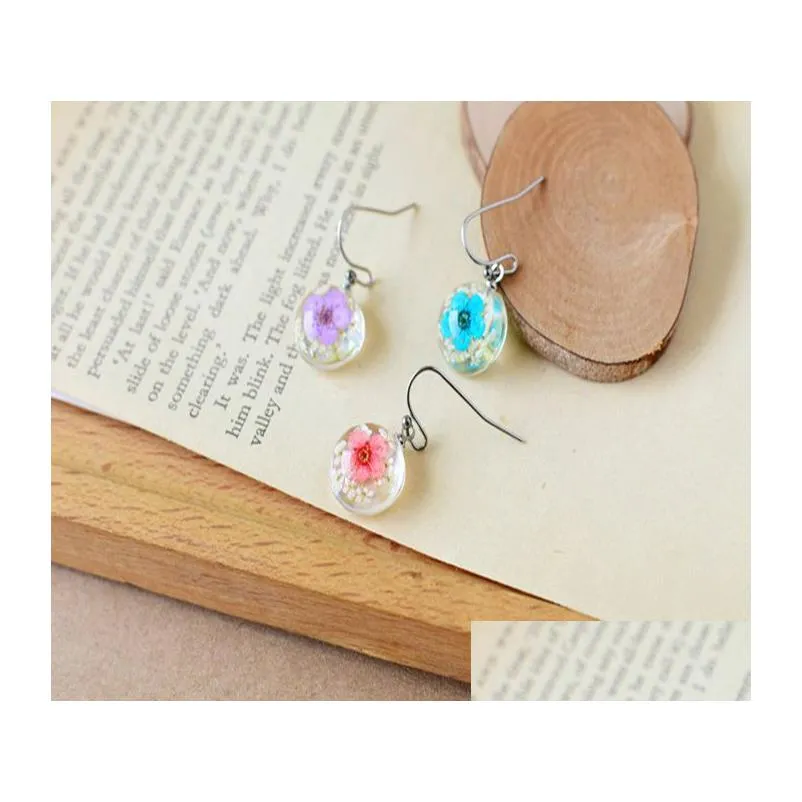 dandelion dried flowers dangle earrings 5 colors real daffodils flower earring glass ball pressed earing jewelry gift wholesale