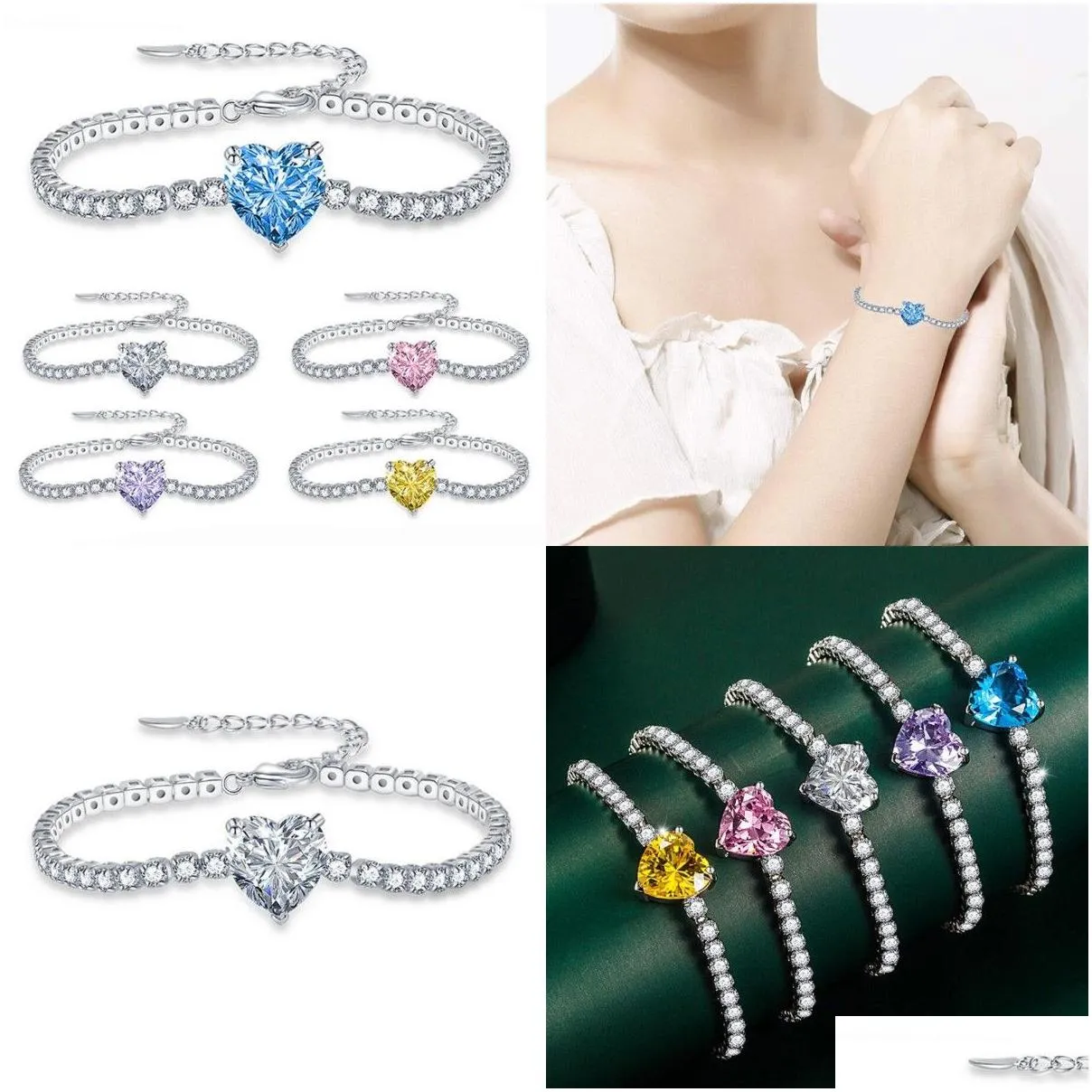 luxury heart shape crystal bracelet for women fashion heart chain bracelets rhinestone bangle wedding bridal jewelry accessories gifts