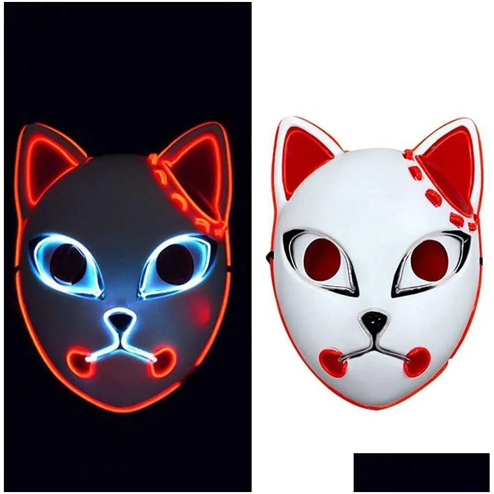 Party Masks Demon Slayer Kimetsu No Yaiba Led Mask Cosplay Props Sabito Kamado Tanjirou Makomo Halloween Party Light Masks For Adt Dro Dhwbt