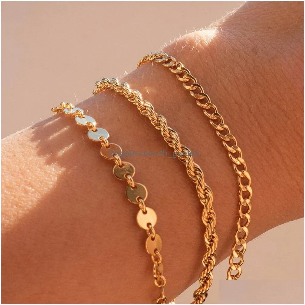 Twisted Rope Chian Bracelet For Woman Hip Hop Punk 4Mm Gold Color Stainless Steel Necklace Fashion Jewelry Drop Delivery Dhgarden Otlcl