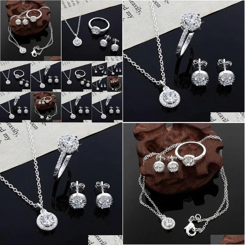 Other Christmas Gift High Quality Store New Womens - Noble Sier Plated Crystal Necklace Earring Ring Set Jewelry Drop Delivery Jewelry Otz3T