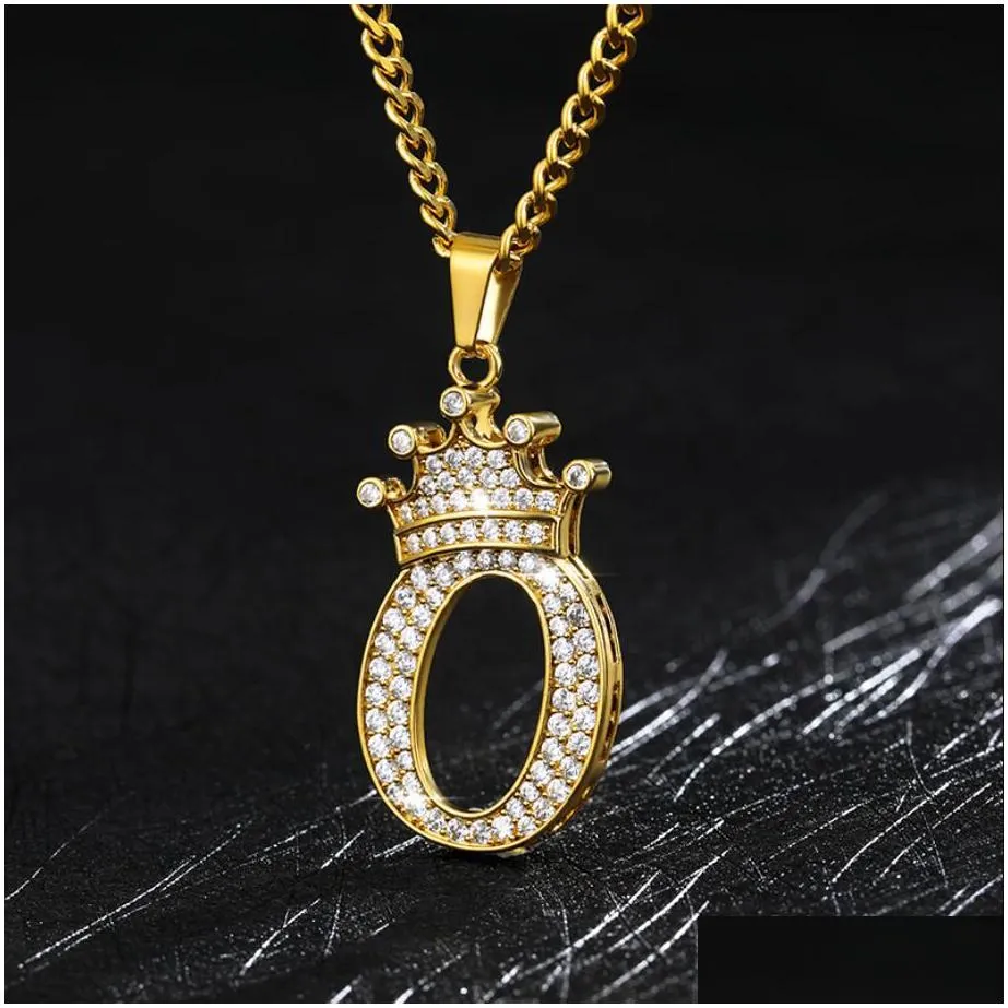 fashion luxury a-z crown alphabet pendant chain necklace punk style lucky initial name jewelry party wedding birthday gift