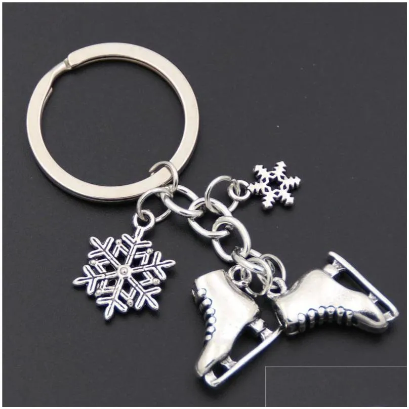 1pc silver color ice skates snowflake pendant key chain skating keychain jewelry for winter gift