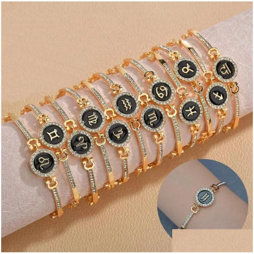 rhinestone 12 constellation bracelets for women constellation couple friendship bracelet bangle female jewelry valentines day gift