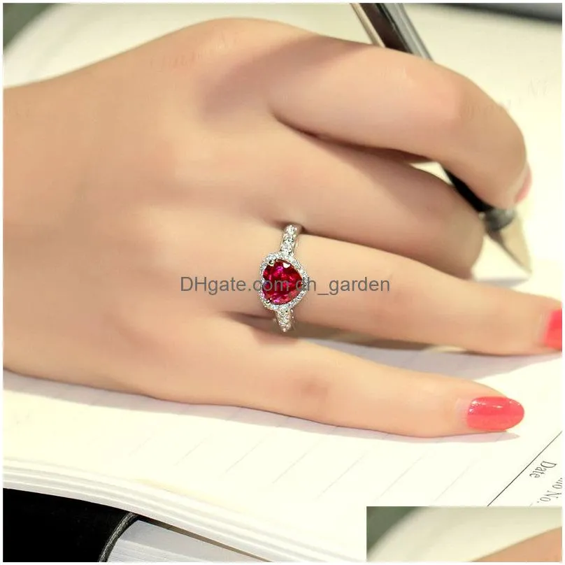 Wedding Rings For Women Sier Color Engagement Ring Red Heart Cubic Zirconia Elegant Luxury Bijoux Drop Drop Delivery Dhgarden Otiy2