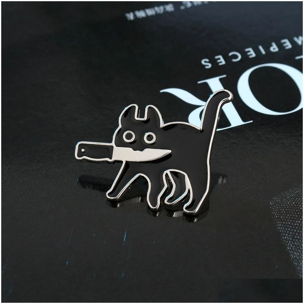 cartoon creative black cat modeling -enamel pin lapel badges brooch funny fashion jewelry