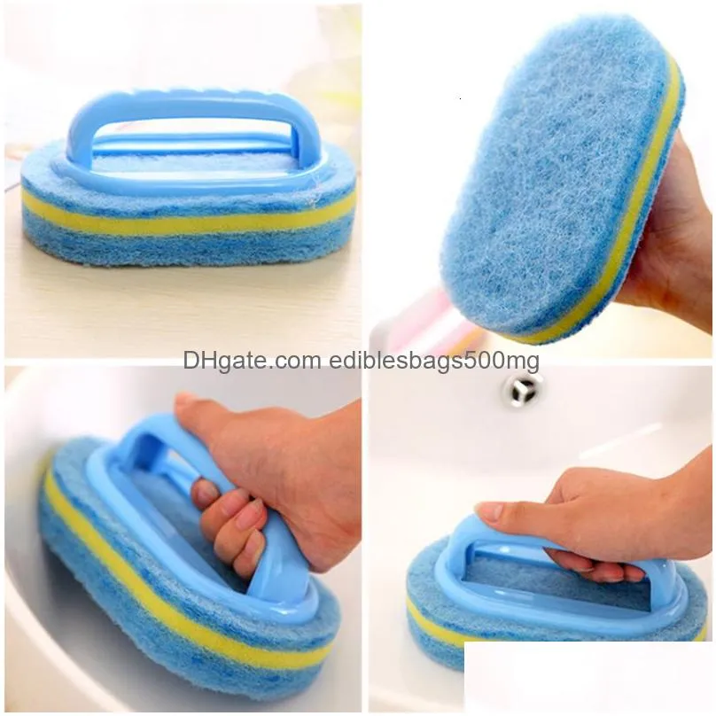 cleaning brushes kitchen bathroom toilet magic sponge glass wall bath brush handle sponge ceramic window slot clean 230719