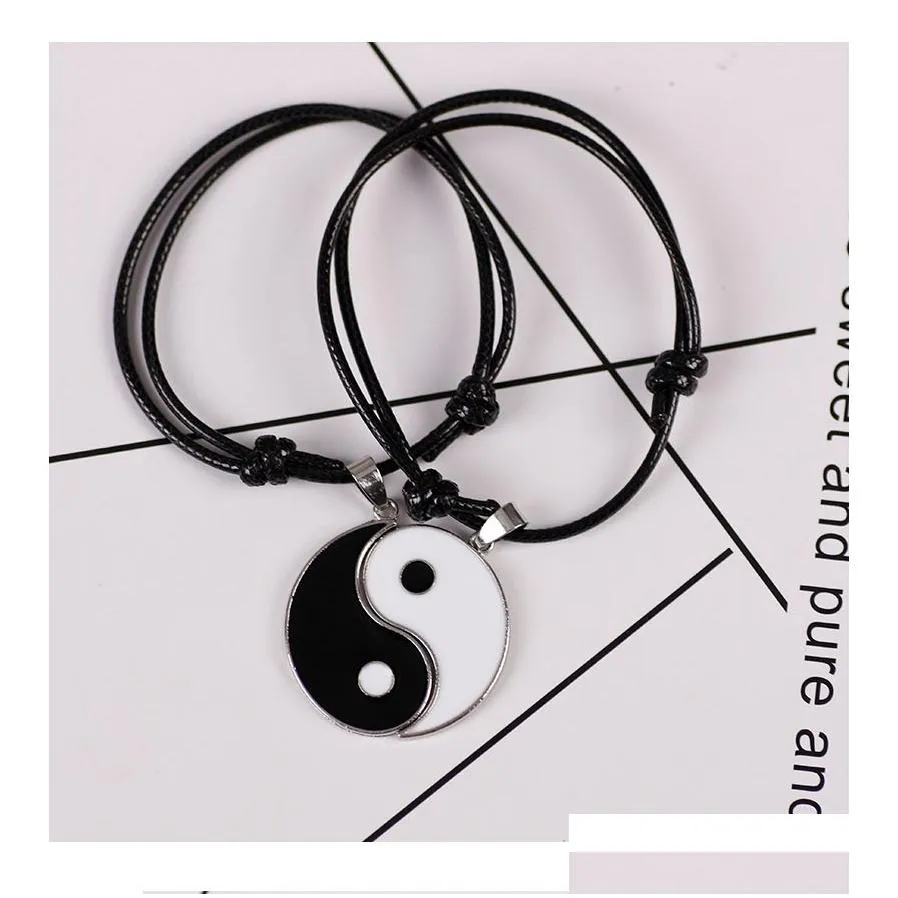 2pcs couple bracelets magnetic tai chi yin yang vintage charm bracelet black white red rope adjustable hand pendant jewelry