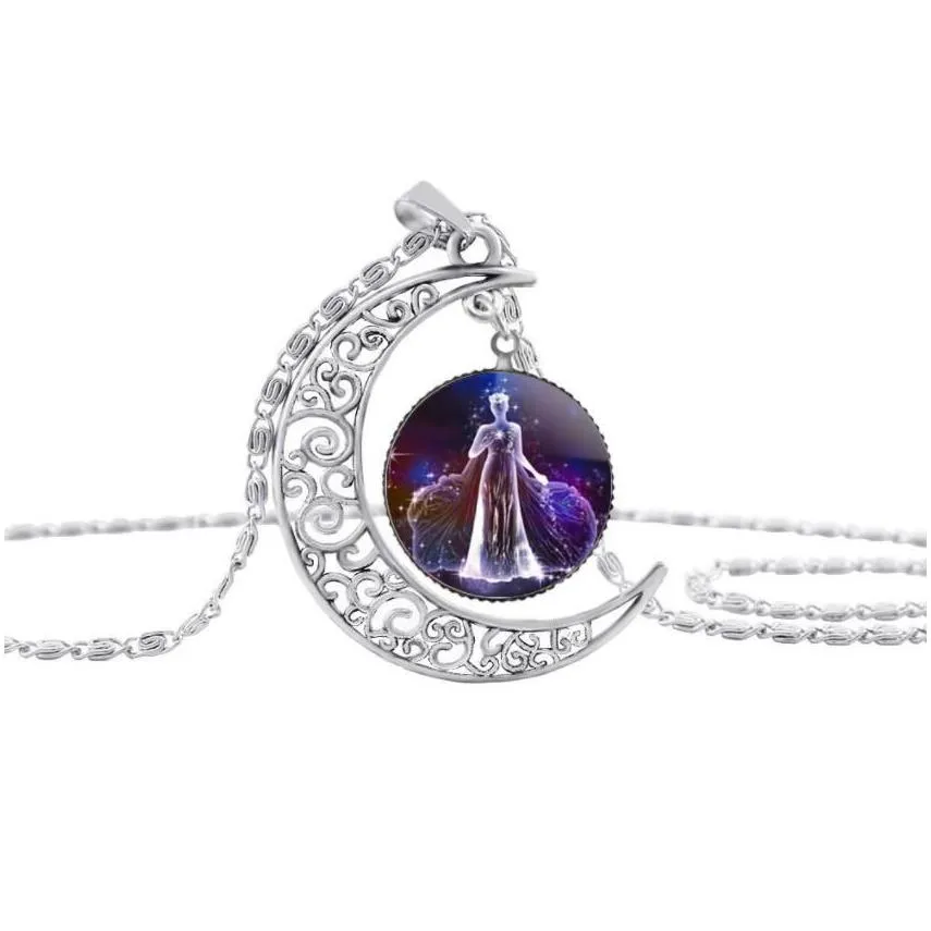 men`s women`s 12 horoscope zodiac sign time gemstone pendant necklace aries leo wholesale dropshipping 12 constellations jewelry dhl