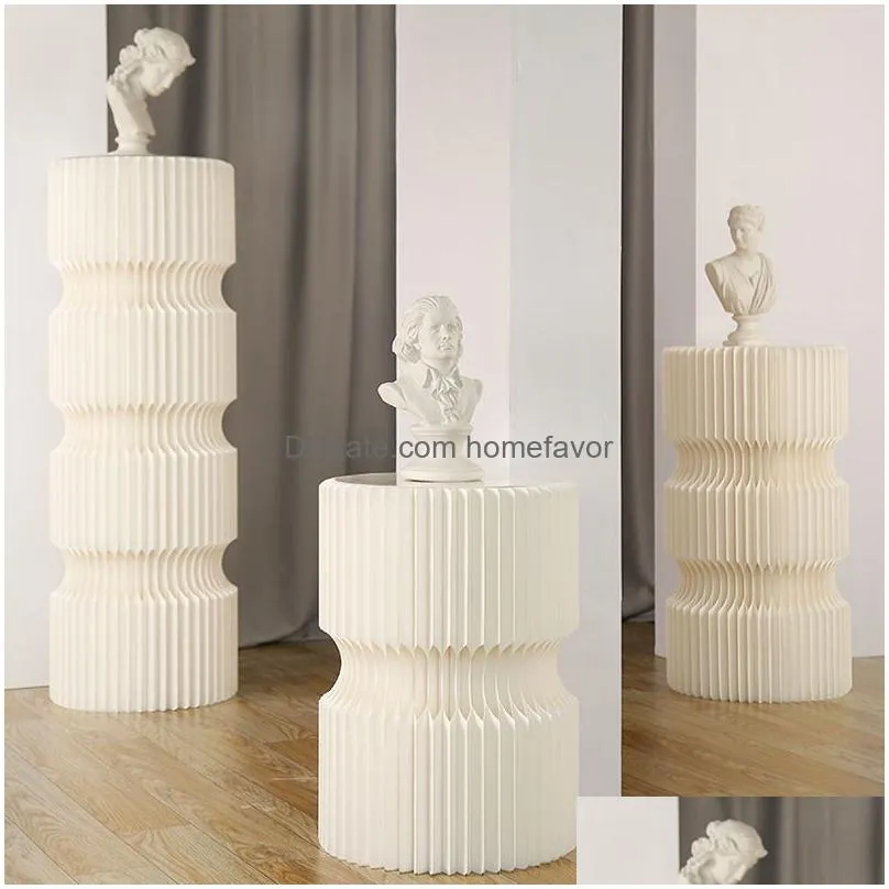wedding decoration white hard paper folding cylinder pillars movable exhibition stand cake dessert rack columns for party