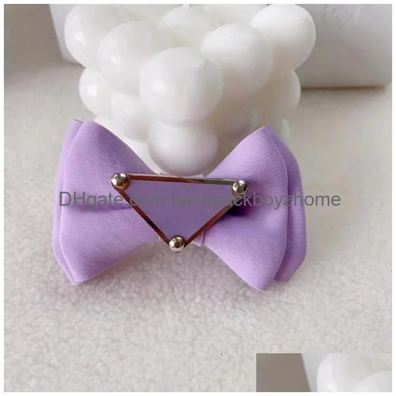 Designer Dog Hair Clips Brand Apparel Cute Puppy Small Bowknot Bows With Metal Handmade Accessories Bow Pet Grooming Products Purple D Dhlyc