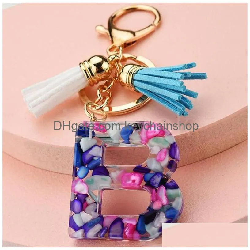 26 English Alphabet Keychain Beautif Fashionable Transparent Acrylic Crystal Tassel Pendant Bag Christmas Gift Qwe Drop Delivery Dh8Id