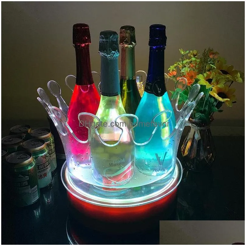 crown design champagne ice bucket led beer holder bar cooler container acrylic wine rack for nightclub ktv party decoration