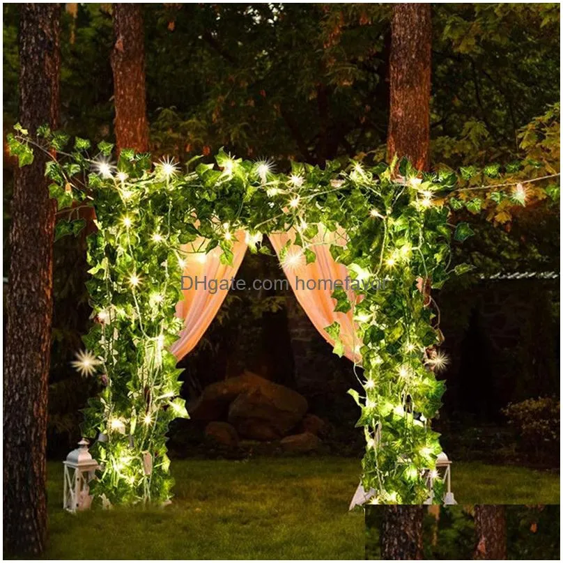 2. artificial greenery plant fake creeper green leaf ivy vine 2m led string lights for home wedding party wall hanging ornament