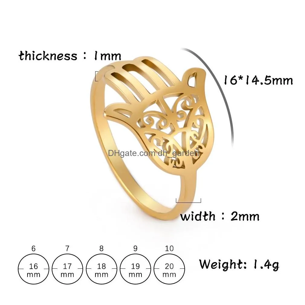 Stainless Steel Hamsa Fatimas Hand Rings For Women Girls Gold Color Ring Amet Talisman Jewelry Gifts Wholesale Drop Delivery Dhgarden Otp3N