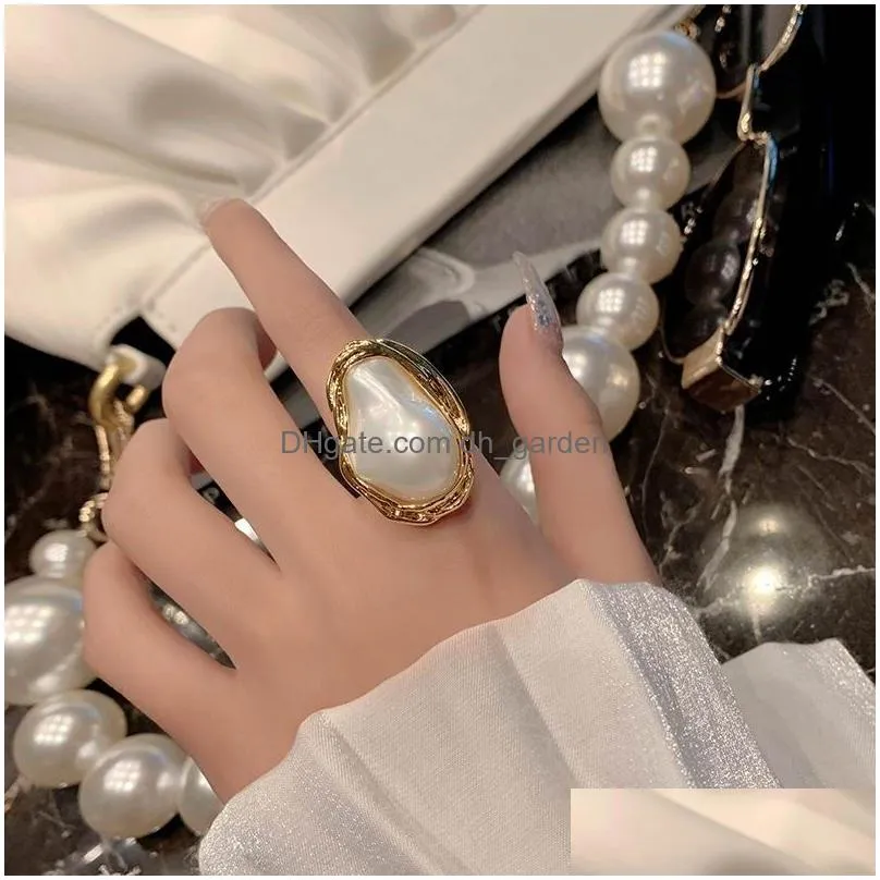 Statement Big Baroque Pearl Open Rings For Women 2021 New Jewelry Personality Ring Adjustable Drop Delivery Dhgarden Othaq