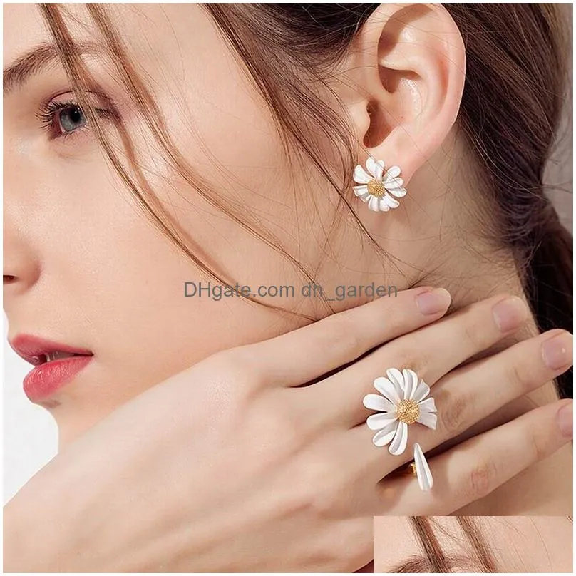 Etrendy New Daisy Flower Rings For Women Boho Fashion Jewelry Simple White Adjustable Ring Open Design Drop Delivery Dhgarden Otnhs