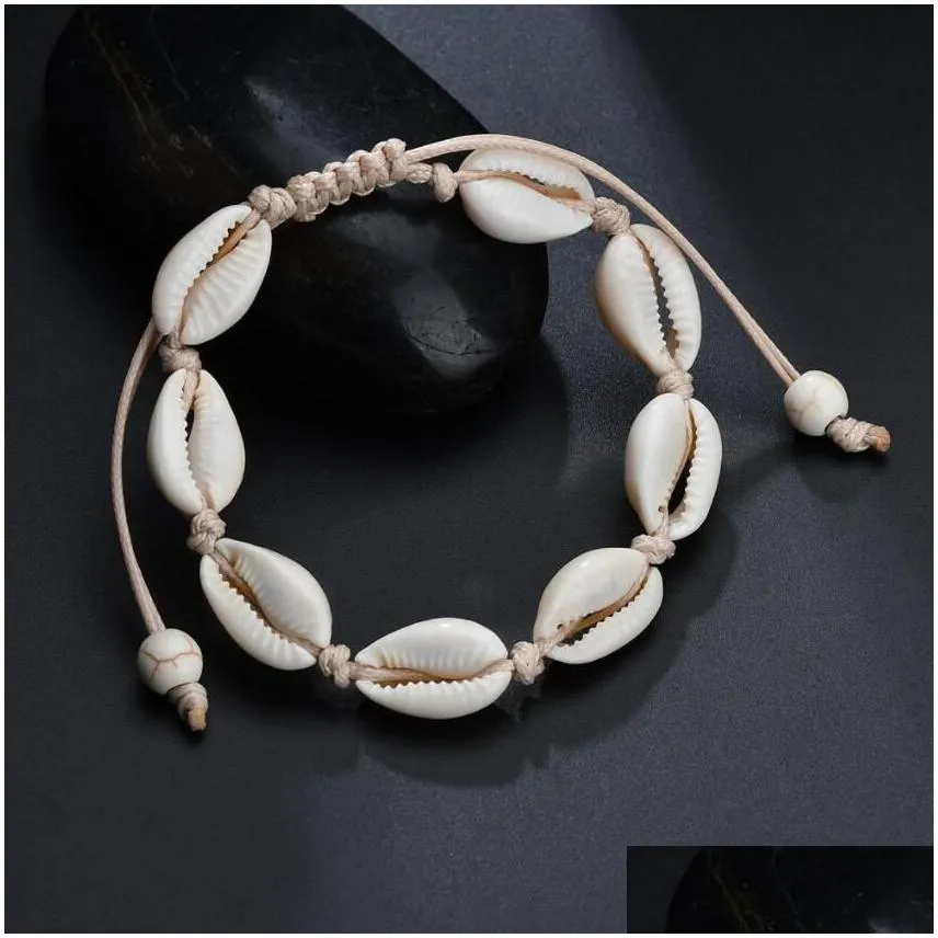 adjustable diy handmade shell weave rope chain bracelet for women bohemian ethnic shell bracelet holiday beach jewelry 10 colors