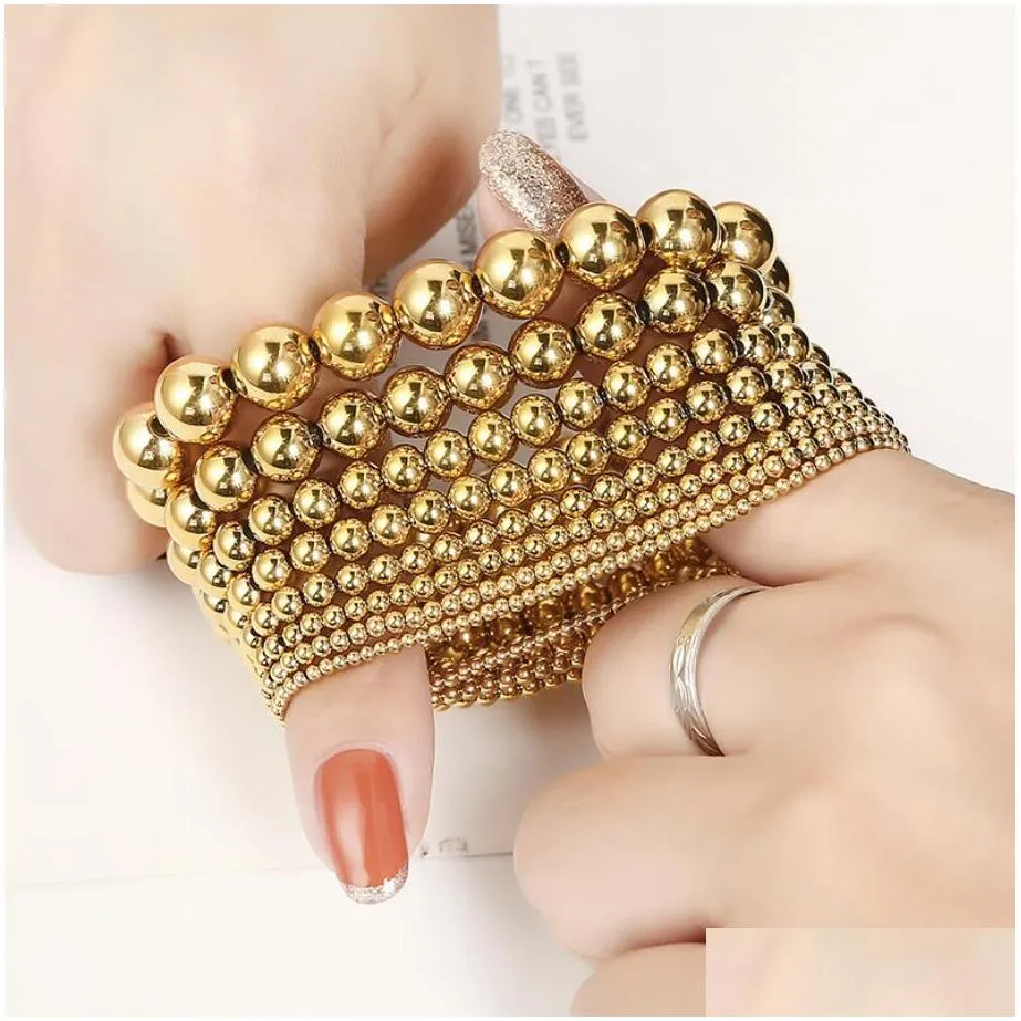 fashion stainless steel gold color bangle beaded bracelets bangles for women men jewelry biker bicycle bead stretchable bracelet