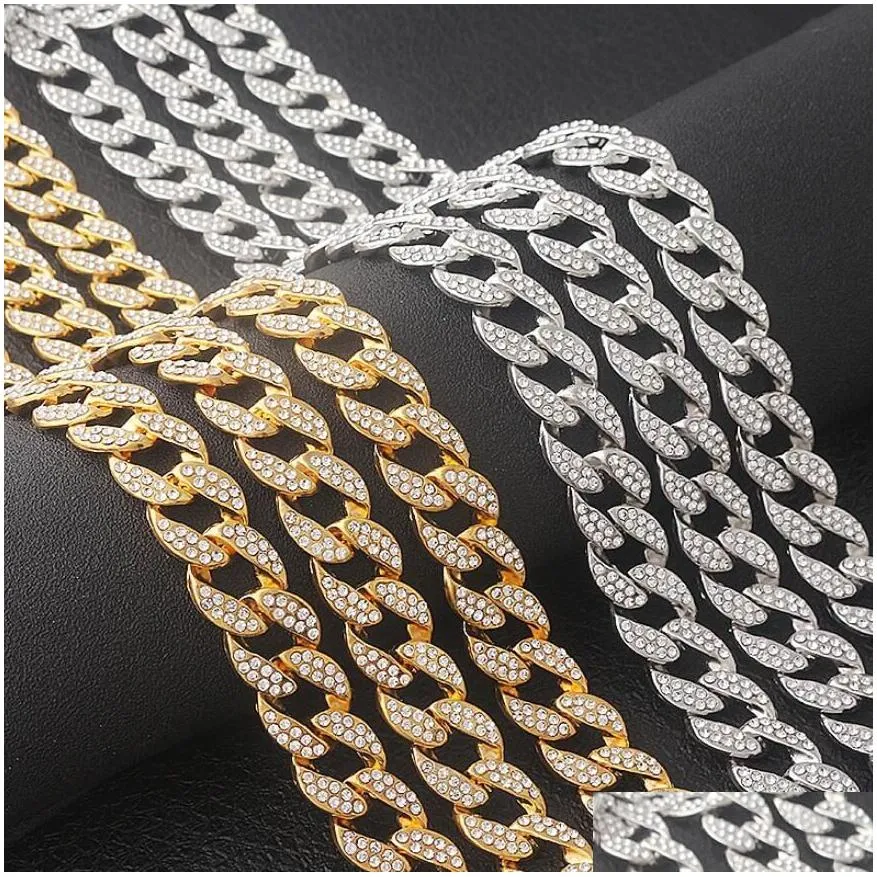 iced out cuban necklace tennis chain hip hop jewelry choker gold silver color rhinestone cz clasp for mens rapper necklaces link 18inch 20inch