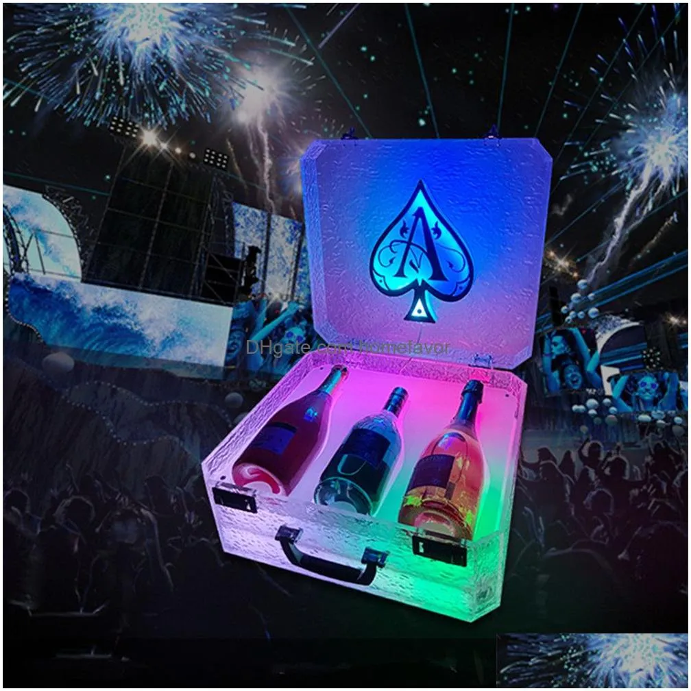 fashion bar tools 3 bottles capacity led ace of spade champagne suitcase vip wine bottle presenter box glorifier display case for nightclub